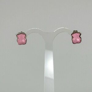 Tous 925 Silver Pink Rhinestone Stud Earrings
